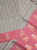Tussar fancy saree grey color allover weaves & contrast border with zari pallu and contrast blouse
