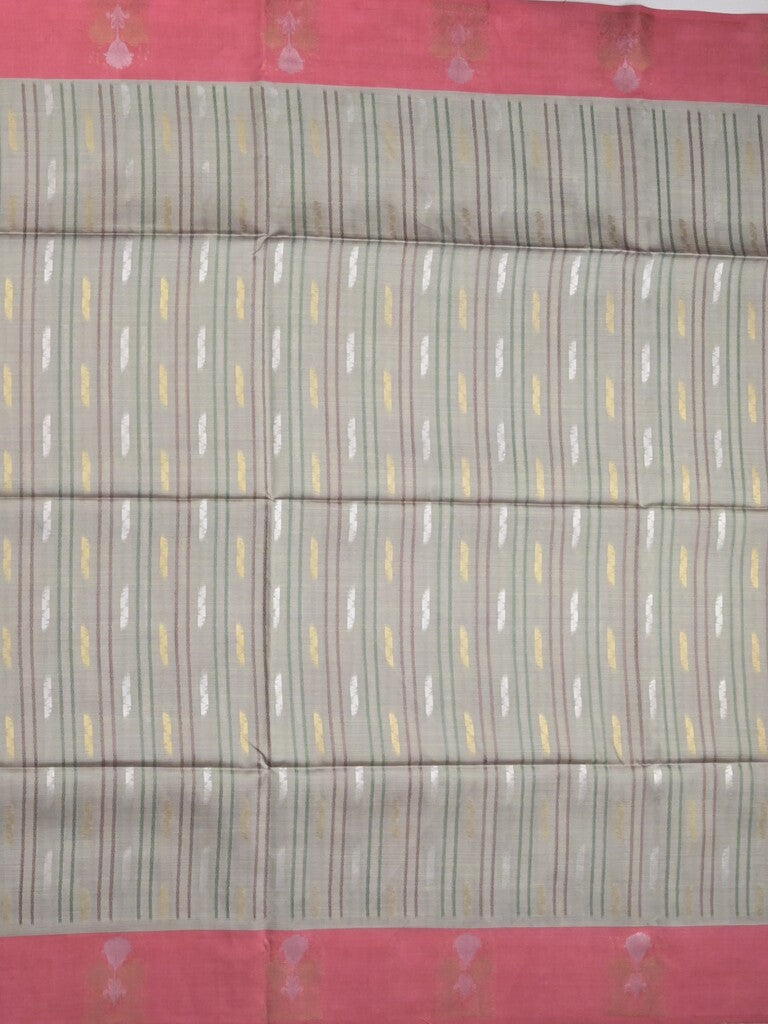 Tussar fancy saree grey color allover weaves & contrast border with zari pallu and contrast blouse