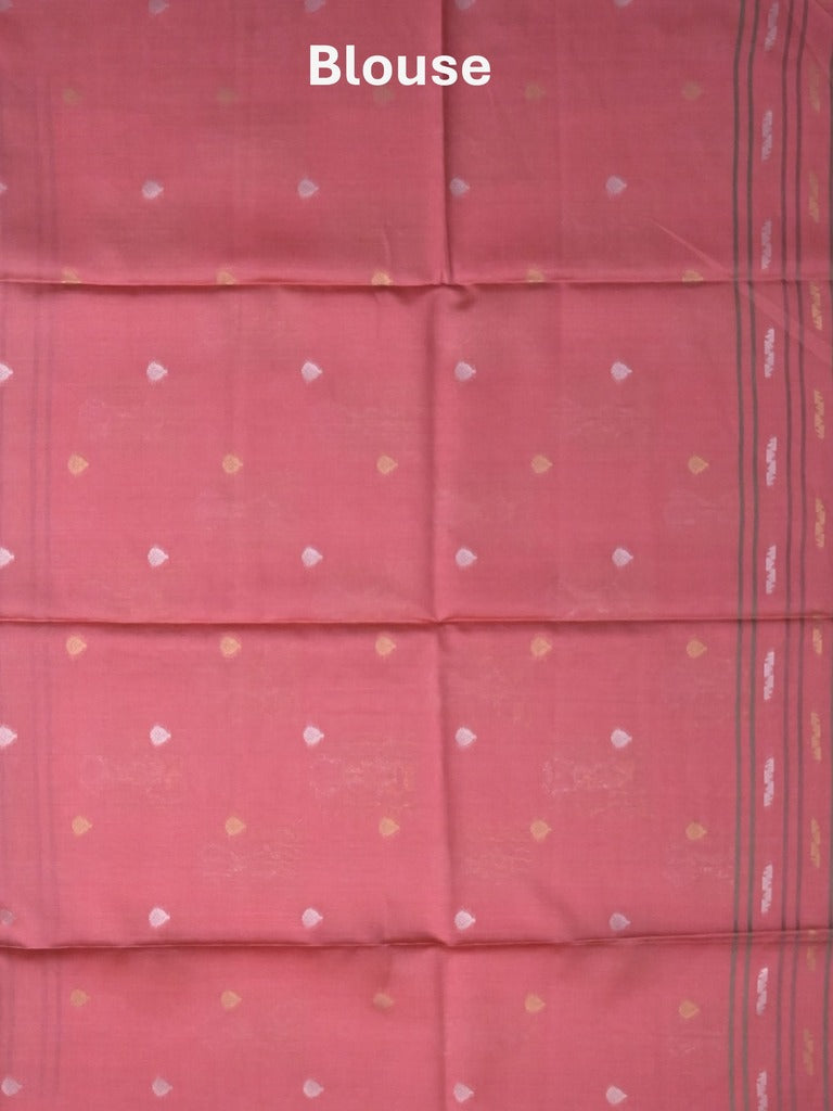 Tussar fancy saree grey color allover weaves & contrast border with zari pallu and contrast blouse