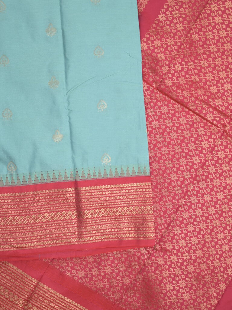 Gadwal pattu saree in light blue color allover zari motifs & zari border with rich pallu and plain blouse