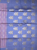 Tussar fancy saree purple color allover weaves & contrast border with zari pallu and contrast blouse