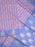 Tussar fancy saree purple color allover weaves & contrast border with zari pallu and contrast blouse