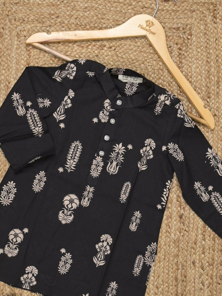 Boys printed ethnic kurtha | black | full sleeves | 3-4 years