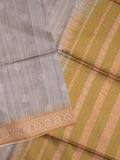 Tussar fancy saree light grey color allover motifs & weaving border with contrast pallu and attached blouse