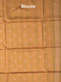 Tussar fancy saree light grey color allover motifs & weaving border with contrast pallu and attached blouse