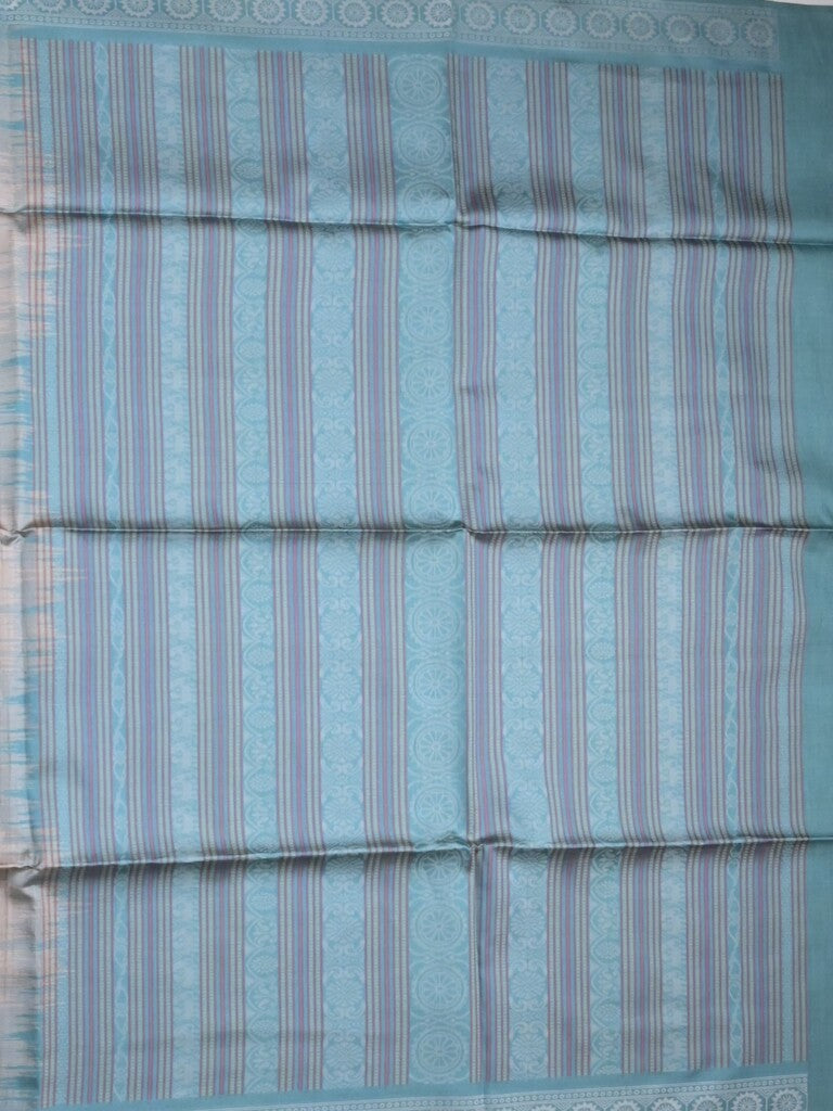 Tussar fancy saree light grey color allover motifs & weaving border with contrast pallu and attached blouse