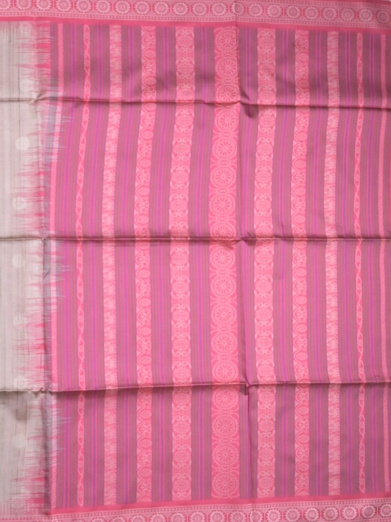 Tussar fancy saree light grey color allover motifs & weaving border with contrast pallu and attached blouse