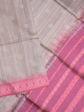 Tussar fancy saree light grey color allover motifs & weaving border with contrast pallu and attached blouse