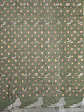 Dola silk fancy saree olive green color allover prints & contrast zari border with printed pallu and printed blouse