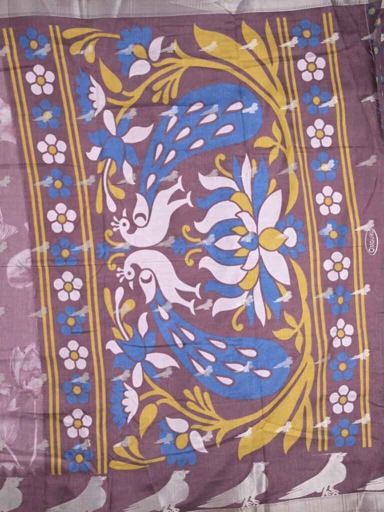Dola silk fancy saree light purple color allover prints & contrast zari border with printed pallu and printed blouse