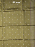 Tussar fancy saree light grey color allover motifs & weaving border with contrast pallu and attached blouse