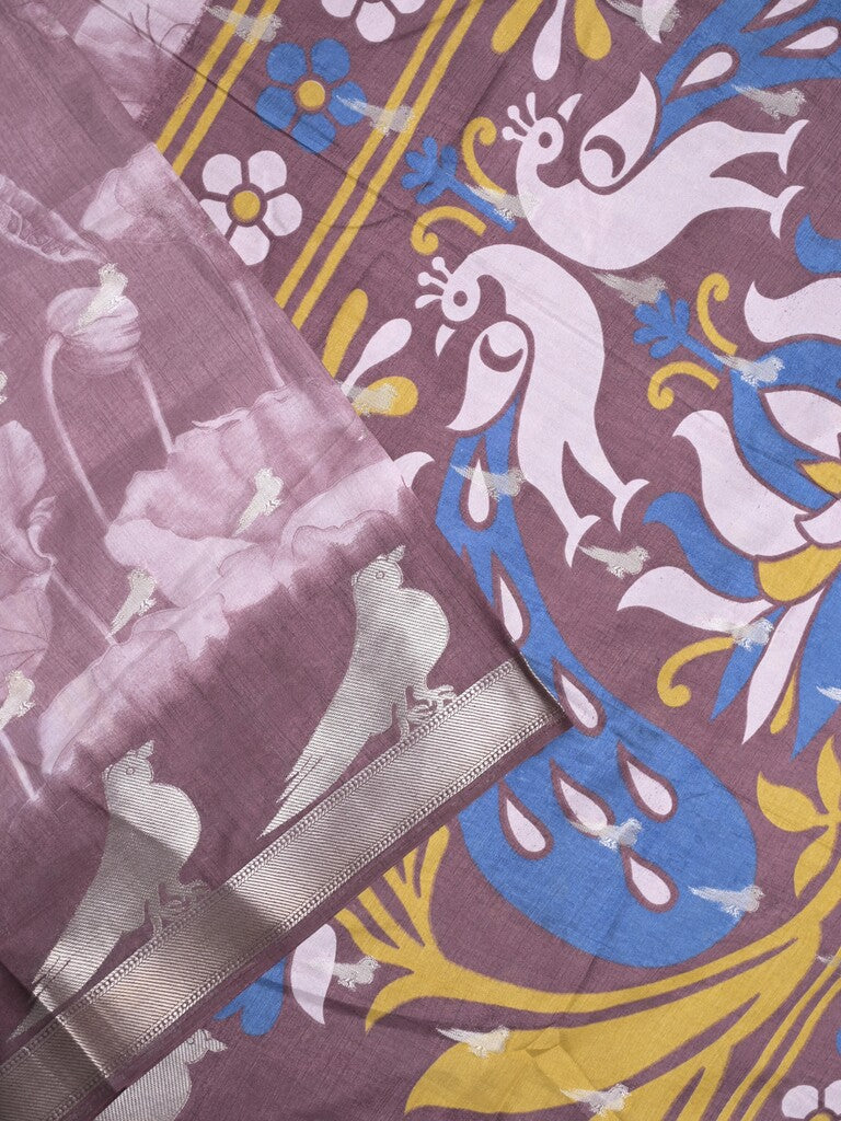 Dola silk fancy saree light purple color allover prints & contrast zari border with printed pallu and printed blouse