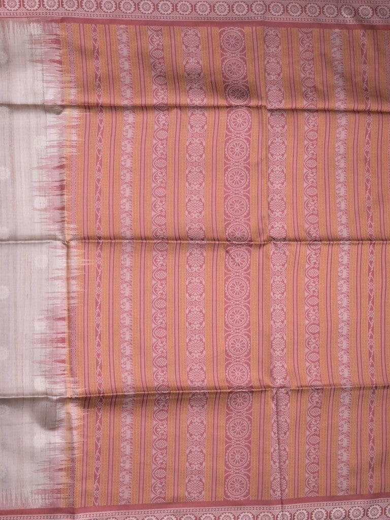 Tussar fancy saree light grey color allover motifs & weaving border with contrast pallu and attached blouse