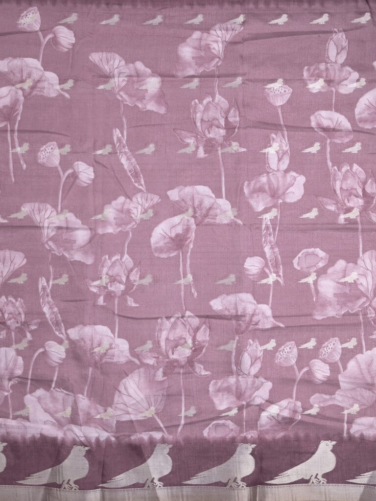 Dola silk fancy saree light purple color allover prints & contrast zari border with printed pallu and printed blouse