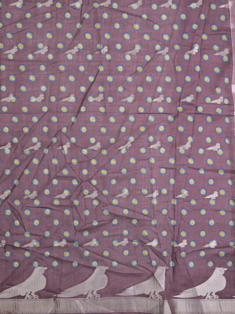 Dola silk fancy saree light purple color allover prints & contrast zari border with printed pallu and printed blouse