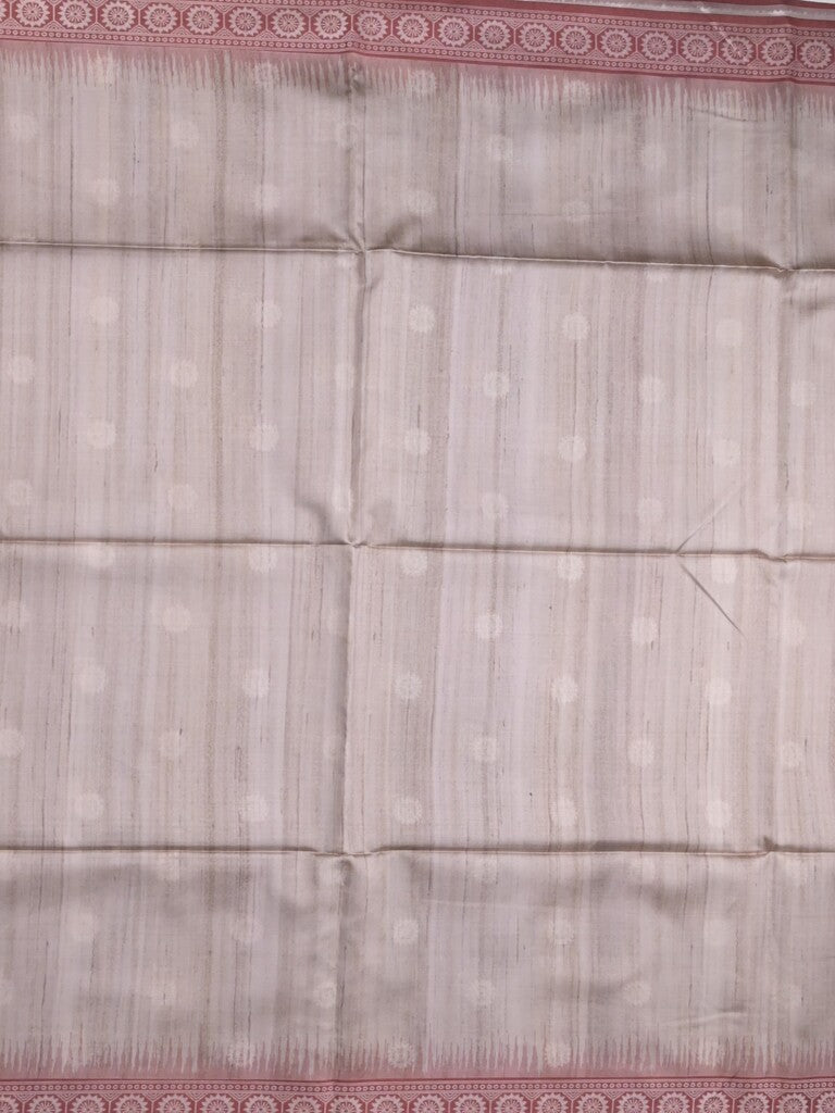 Tussar fancy saree light grey color allover motifs & weaving border with contrast pallu and attached blouse