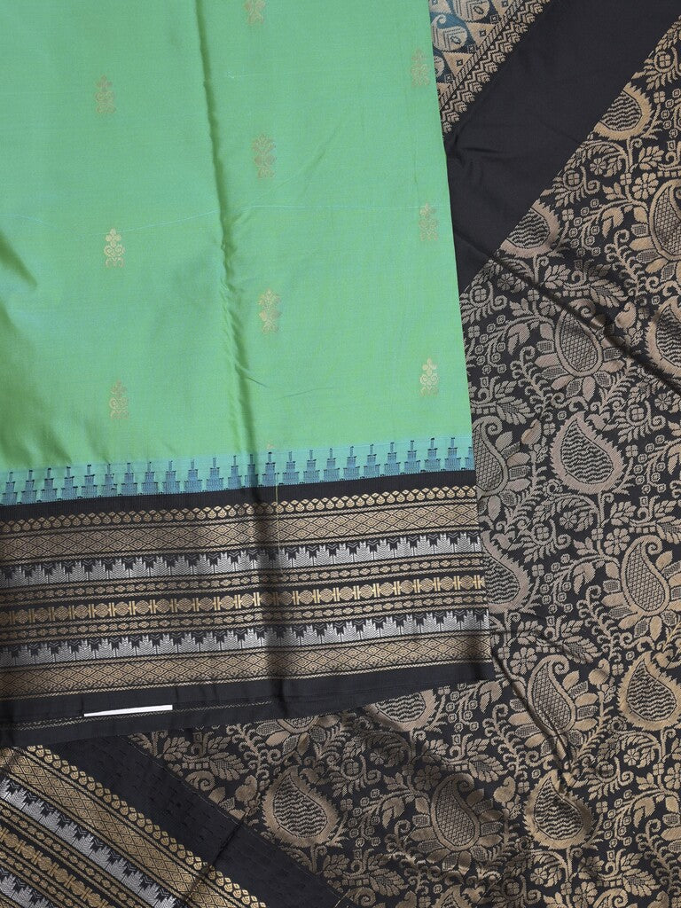 Gadwal pattu saree in lux green color allover zari motifs & zari border with rich pallu and plain blouse