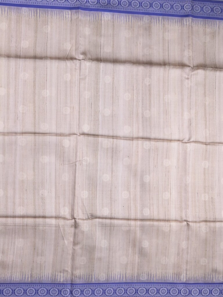 Tussar fancy saree light grey color allover motifs & weaving border with contrast pallu and attached blouse