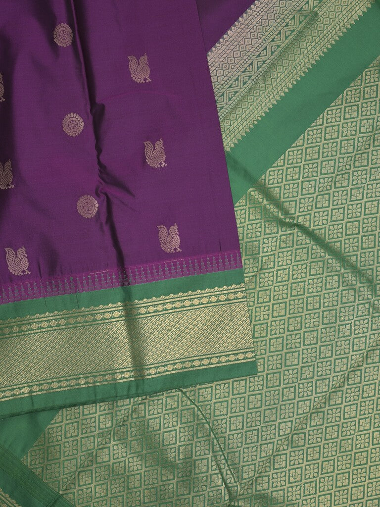 Gadwal pattu saree in violet color allover zari motifs & zari border with rich pallu and plain blouse