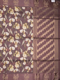 Tussar fancy saree brown color allover prints & weaving border with zari pallu and attached blouse