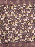 Tussar fancy saree brown color allover prints & weaving border with zari pallu and attached blouse