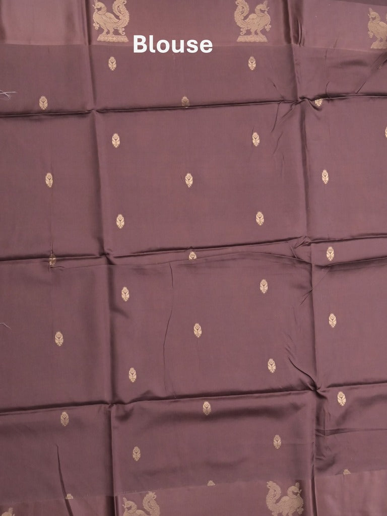 Tussar fancy saree brown color allover prints & weaving border with zari pallu and attached blouse