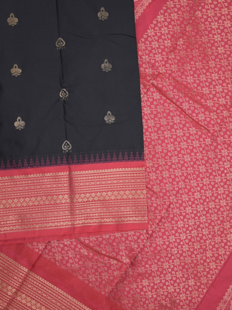 Gadwal pattu saree in black color allover zari motifs & zari border with rich pallu and plain blouse