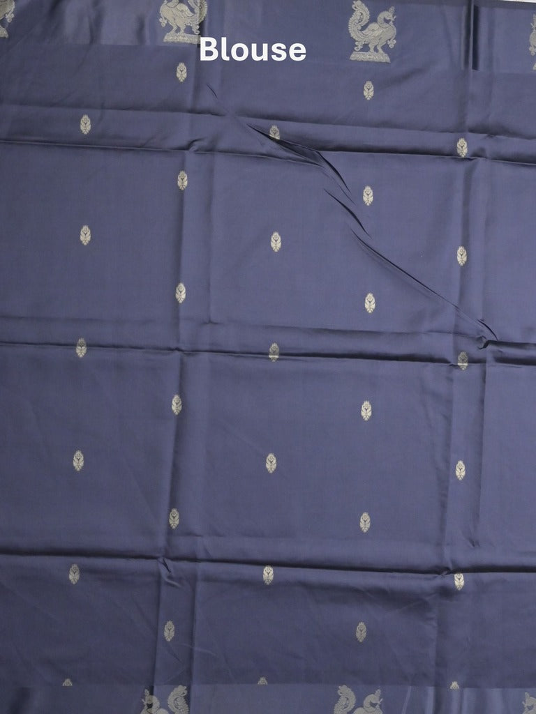 Tussar fancy saree navy blue color allover prints & weaving border with zari pallu and attached blouse