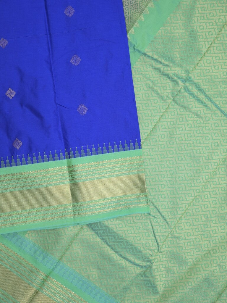 Gadwal pattu saree in royal blue color allover zari motifs & zari border with rich pallu and plain blouse