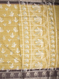 Dola silk fancy saree light mustard yellow color allover prints & contrast zari border with printed pallu and printed blouse