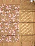 Tussar fancy saree mustard yellow color allover prints & weaving border with zari pallu and attached blouse