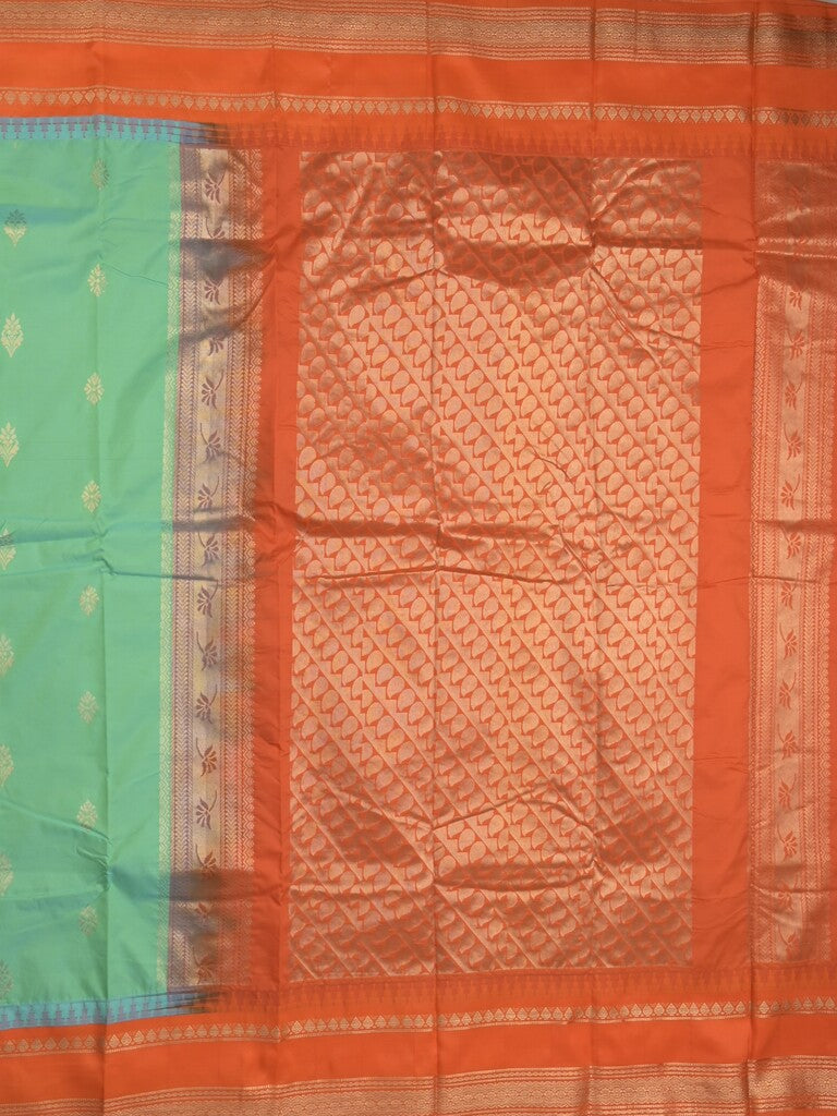 Gadwal pattu saree in lux green color allover zari motifs & zari border with rich pallu and plain blouse
