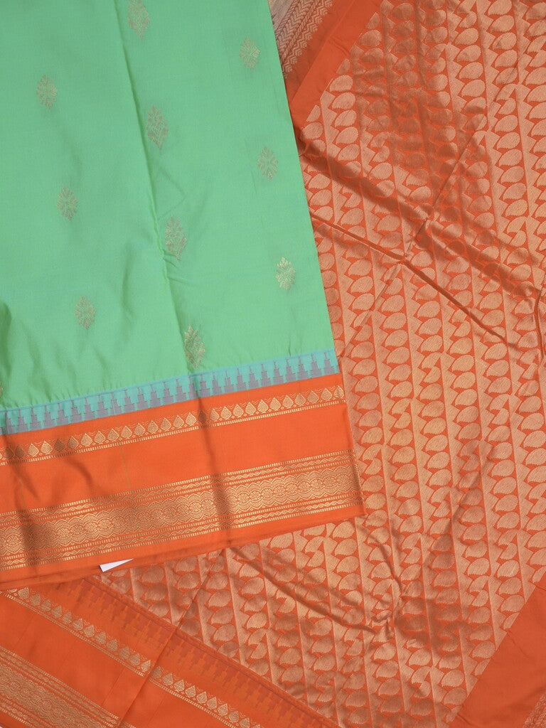 Gadwal pattu saree in lux green color allover zari motifs & zari border with rich pallu and plain blouse