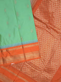 Gadwal pattu saree in lux green color allover zari motifs & zari border with rich pallu and plain blouse