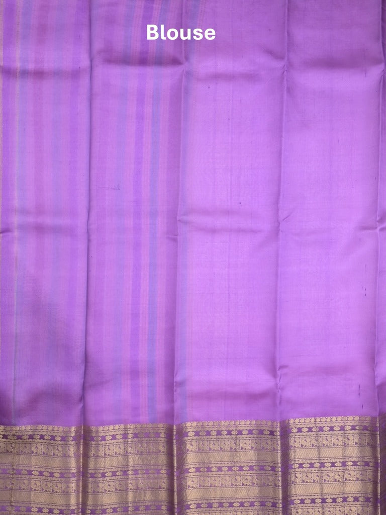 Kanchi kora pattu saree in light purple color allover zari stripes & zari border with rich pallu and plain blouse