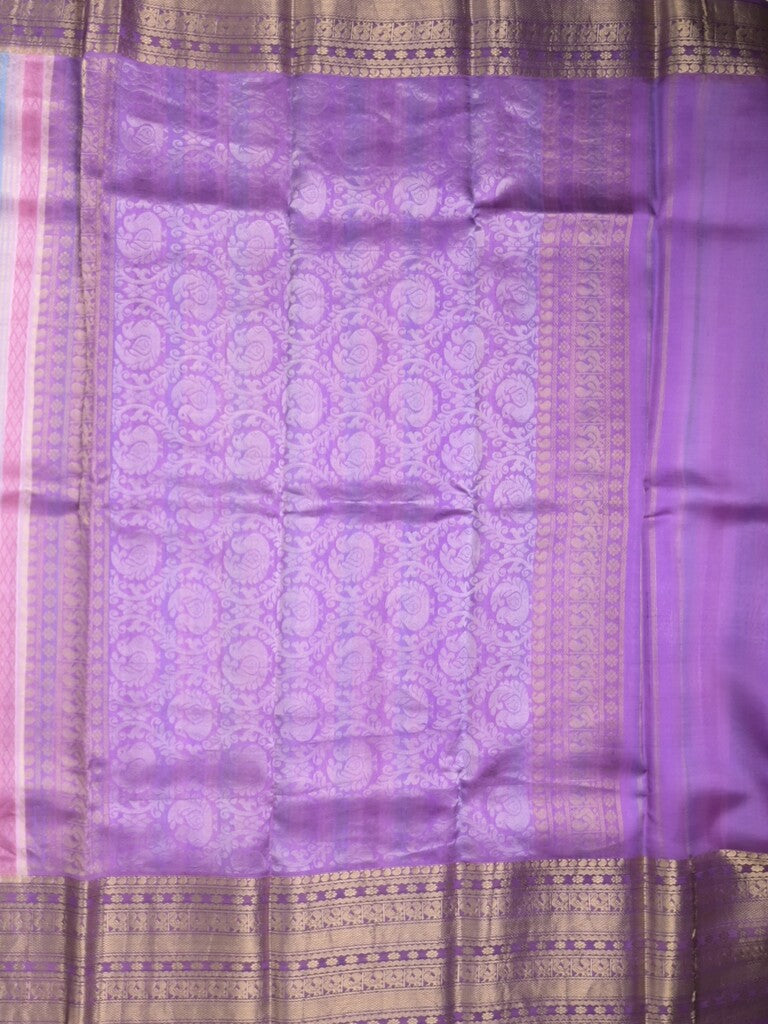 Kanchi kora pattu saree in light purple color allover zari stripes & zari border with rich pallu and plain blouse