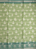Dola silk fancy saree leaf green color allover prints & contrast zari border with printed pallu and printed blouse