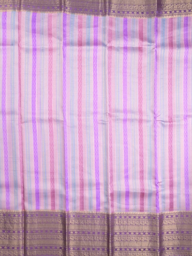 Kanchi kora pattu saree in light purple color allover zari stripes & zari border with rich pallu and plain blouse