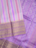 Kanchi kora pattu saree in light purple color allover zari stripes & zari border with rich pallu and plain blouse