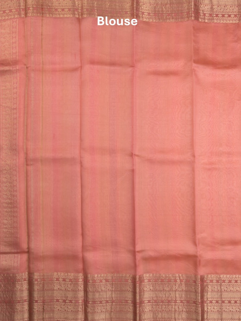 Kanchi kora pattu saree in cream color allover zari stripes & zari border with rich pallu and plain blouse