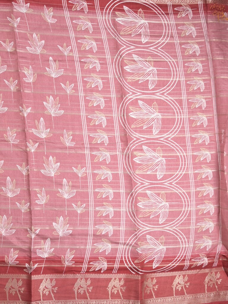 Dola silk fancy saree light pink color allover prints & contrast zari border with printed pallu and printed blouse