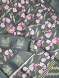 Tussar fancy saree black color allover prints & weaving border with zari pallu and attached blouse