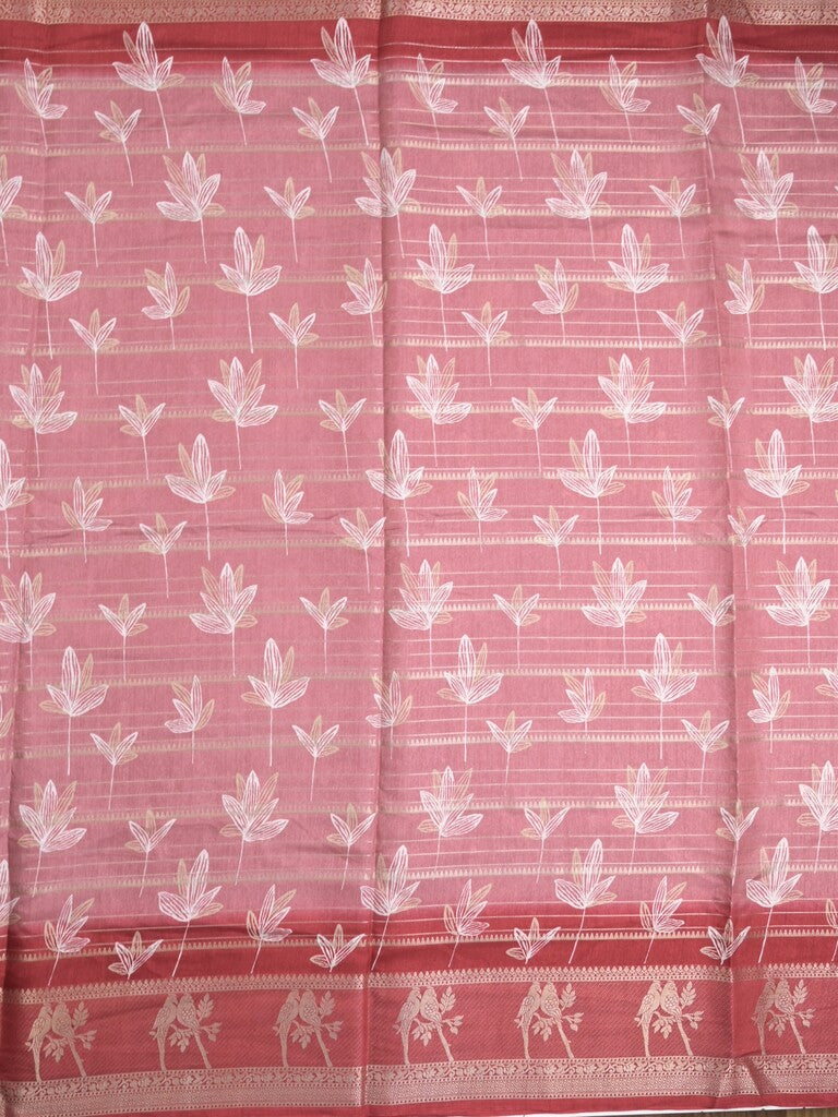Dola silk fancy saree light pink color allover prints & contrast zari border with printed pallu and printed blouse