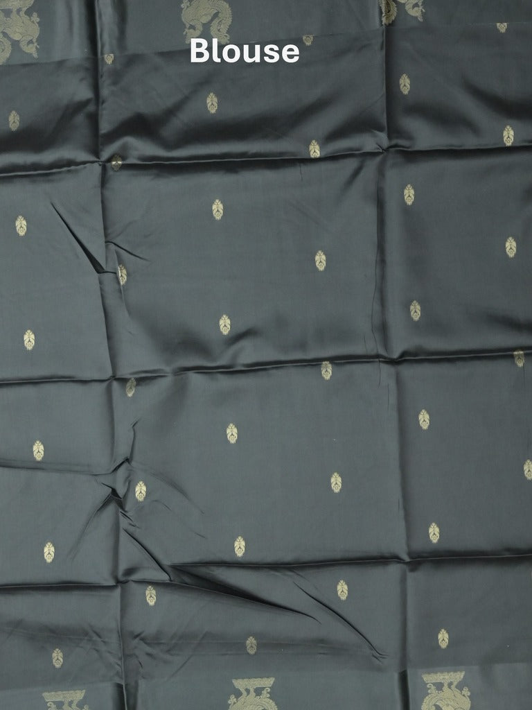 Tussar fancy saree black color allover prints & weaving border with zari pallu and attached blouse