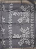 Tussar fancy saree dark grey color allover prints & plain gold border with printed pallu and self blouse