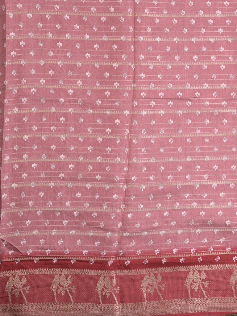 Dola silk fancy saree light pink color allover prints & contrast zari border with printed pallu and printed blouse