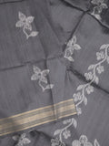 Tussar fancy saree dark grey color allover prints & plain gold border with printed pallu and self blouse