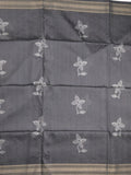 Tussar fancy saree dark grey color allover prints & plain gold border with printed pallu and self blouse