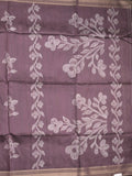 Tussar fancy saree wine color allover prints & plain gold border with printed pallu and self blouse