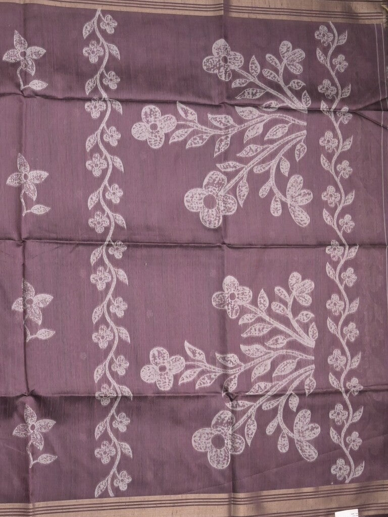 Tussar fancy saree wine color allover prints & plain gold border with printed pallu and self blouse